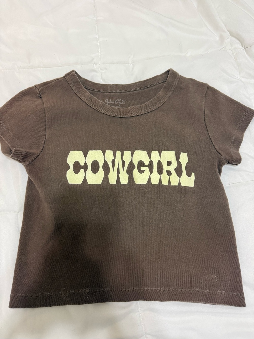 Brandy Melville Brown Tee with Cream "COWGIRL" Graphic